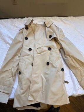 Coach Beige Double-Breasted Peacoat with Black Buttons